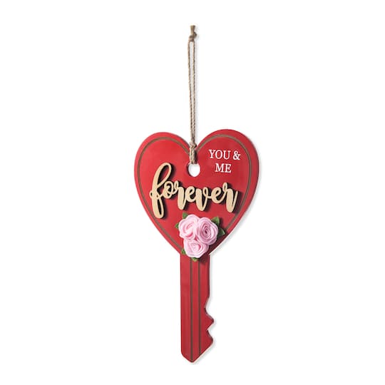 Glitzhome® 14" Valentine's Wooden Key-Shaped Door Hanger